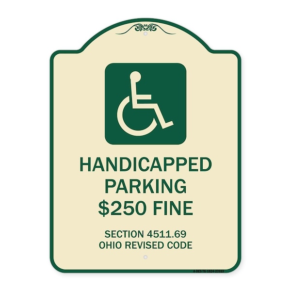 Signmission Handicapped Parking $250 Fine Section 4511.69 Ohio Revised Code Alum Sign, 24" x 18", TG-1824-23919 A-DES-TG-1824-23919 - main